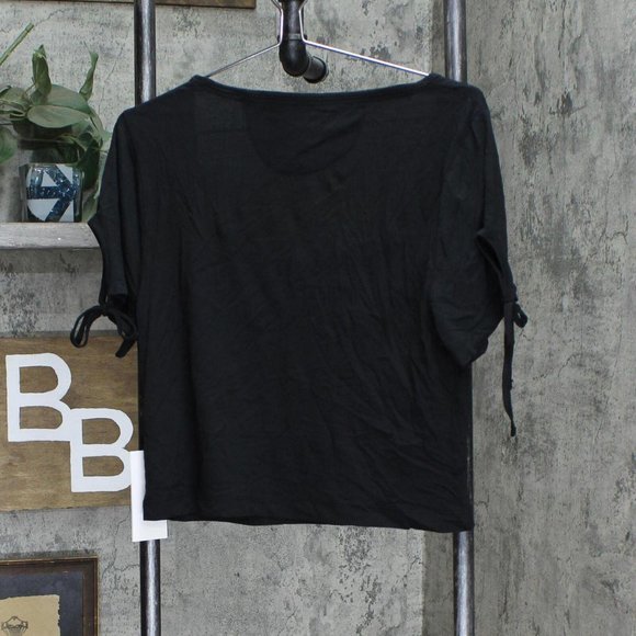 NWT Dkny Jeans Women's Cropped Tied-Sleeve T-Shirt E22F8HIG L Black - Picture 3 of 7